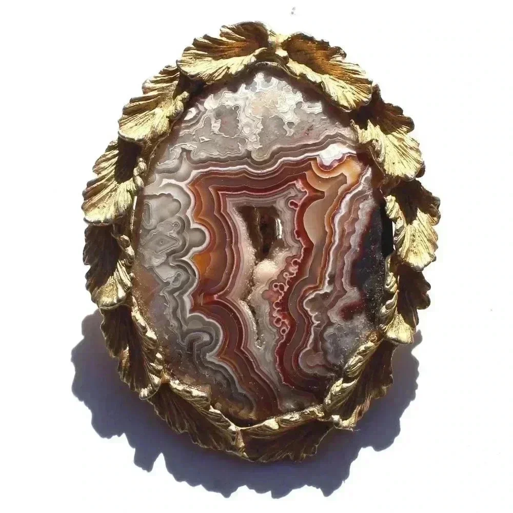 Vintage Gemstone (Agate Stone Geode Crystal) Cowboy Western Tie Clip Pin Decor